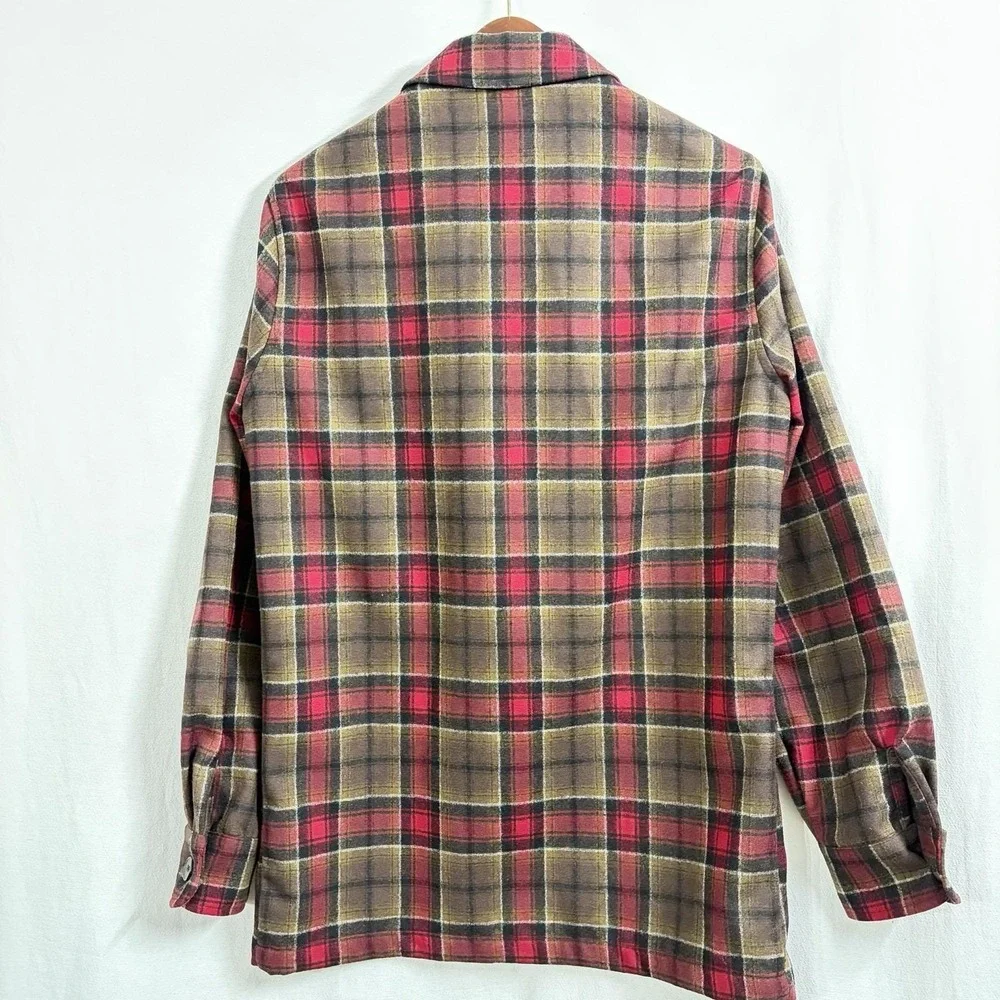 Vintage Pendleton Fitted Pure Virgin Wool Blazer Red‎ Tartan Plaid USA Made Sz S
